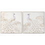 Home ESPRIT Toile Blanc Naturel Paon Tropical 100 x 5 x 100 cm (2 Unités)