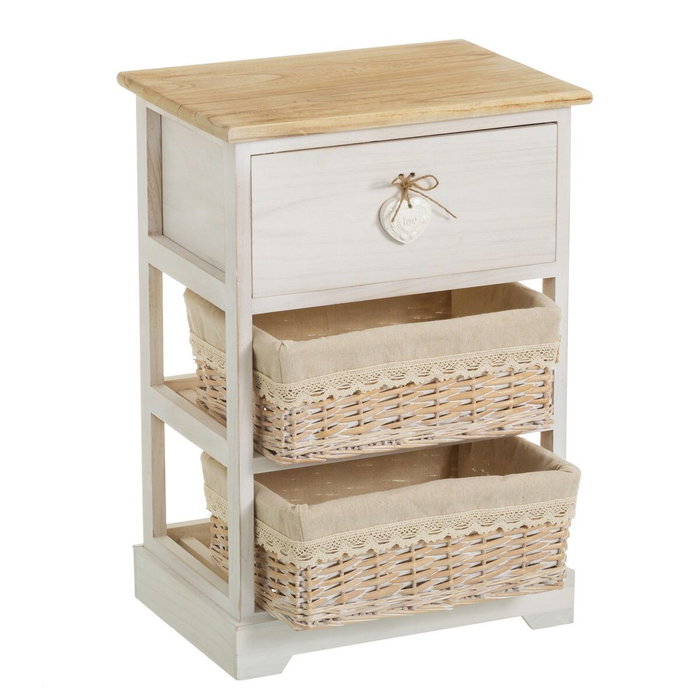 BigBuy Home Caisson à Tiroirs SWEET HEART Crème Naturel