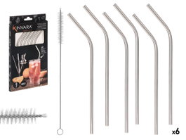 Kinvara Set de 6 Pailles en Acier Inoxydable avec Brosse de Nettoyage Argenté 13x25x1 cm (Set de 24)
