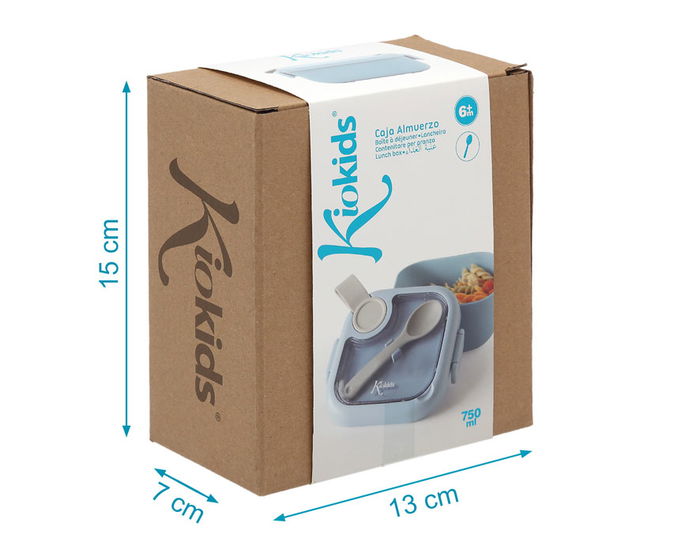 KioKids - Boîte Repas Isotherme Bleue avec Cuillère Gris, 750 ml, Hermétique pour École ou Pique-nique, Recommandé +4 Mois