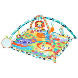 Playgro Gym Musical Jardin Joyeux avec Sonnette, Fleur à Mordiller, Lion Musical, Miroir et Rubans Tactiles - Multilingue