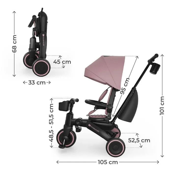Kinderkraft JAZZ 3 Tricycle Évolutif Pliable Rose