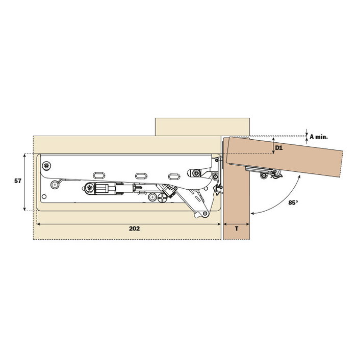 SALICE - Mécanisme d'ouverture de fenêtre amorti à levage ascendant, force douce pour ouverture et fermeture