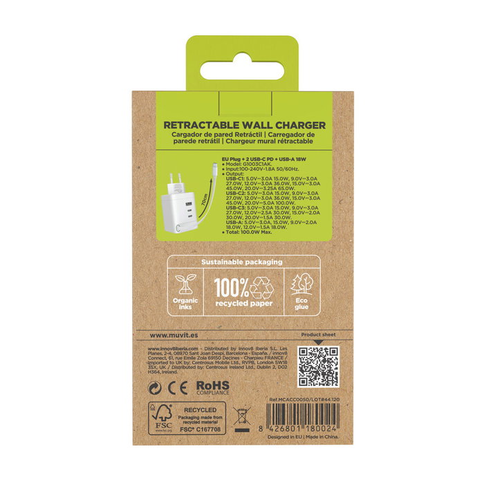 Chargeur mural Muvit MCACC0050 100 W