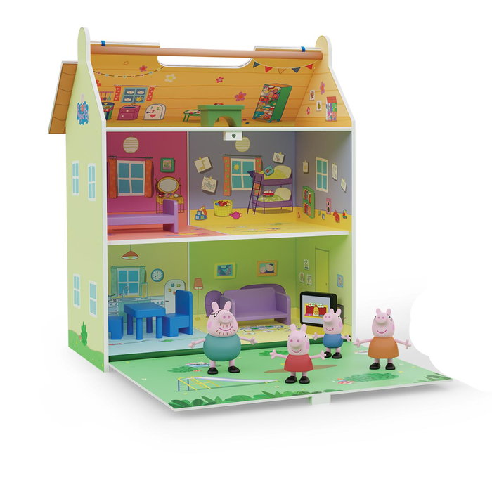 DEQUBE Peppa Pig Maison en Bois Portable avec 4 Personnages - Cuisine, Salon, Chambres et Jardin DEQUBE Peppa Pig Maison en Bois Portable avec 4 Personnages - Cuisine, Salon, Chambres et Jardin