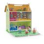 DEQUBE Peppa Pig Maison en Bois Portable avec 4 Personnages - Cuisine, Salon, Chambres et Jardin
