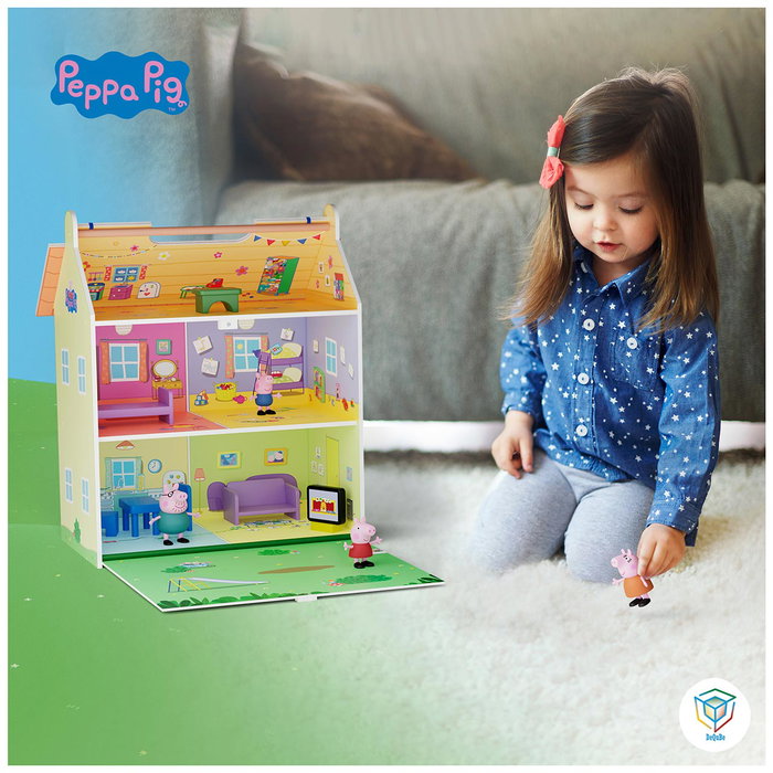DEQUBE Peppa Pig Maison en Bois Portable avec 4 Personnages - Cuisine, Salon, Chambres et Jardin DEQUBE Peppa Pig Maison en Bois Portable avec 4 Personnages - Cuisine, Salon, Chambres et Jardin