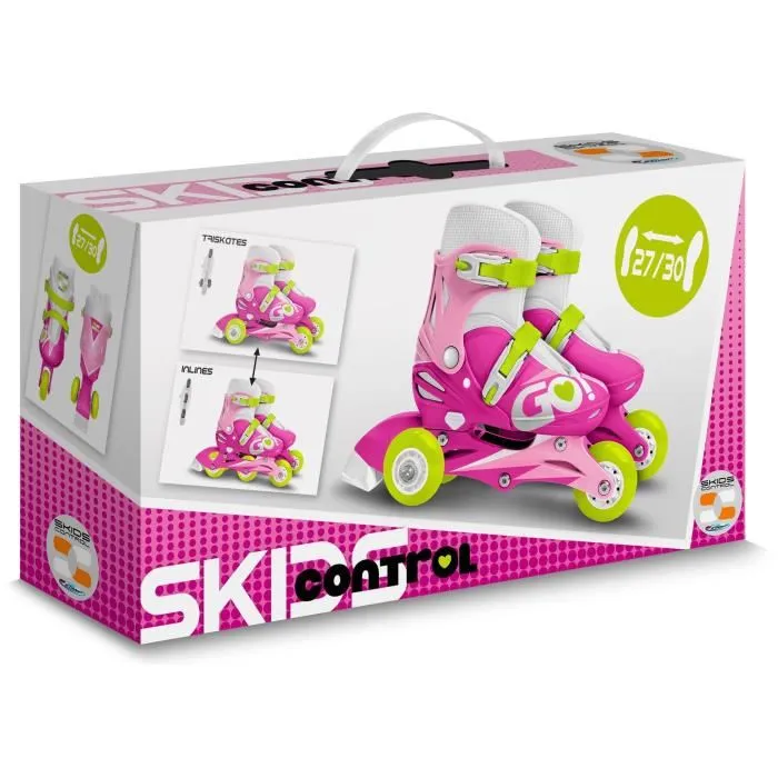 Skids Control Patins en ligne 2 en 1 évolutifs 3 roues pour filles, taille ajustable 27-30, roues PVC 60*24mm et frein arrière