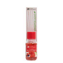 Flor De Mayo Ekomikado - Ambientateur de maison durable aux fruits des bois, parfum doux et fruité, pot en verre réutilisable avec bâtonnets biodégradables, 85 g