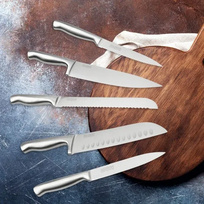 Nirosta Ensemble de 5 couteaux cuisine professionnels en acier inoxydable 18-20 cm - Couteau chef, Santoku, pain, universel et cranté