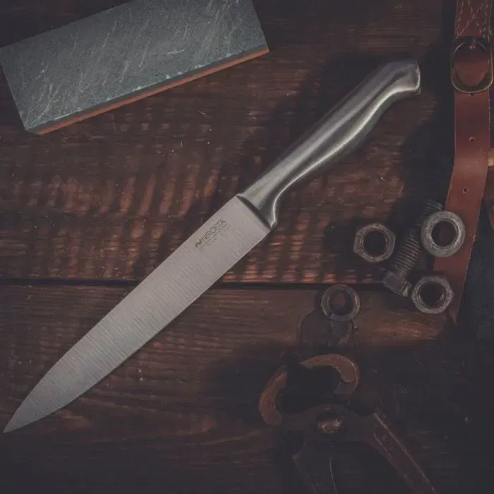 Nirosta Ensemble de 5 couteaux cuisine professionnels en acier inoxydable 18-20 cm - Couteau chef, Santoku, pain, universel et cranté