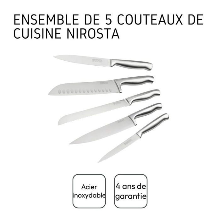 Nirosta Ensemble de 5 couteaux de cuisine professionnels Star en acier inoxydable japonais Nirosta Ensemble de 5 couteaux de cuisine professionnels Star en acier inoxydable japonais