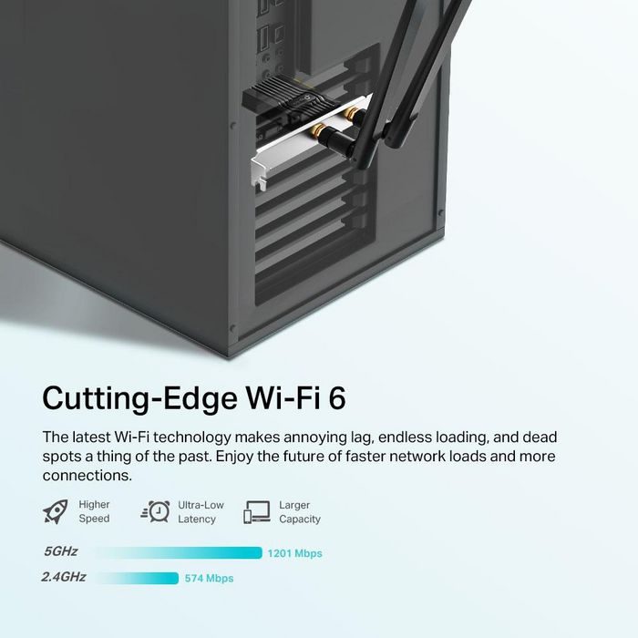 TP-Link Carte Wi-Fi 6 AX1800 Bluetooth 5.2 PCIe avec 2 Antennes - Double Bande 2.4/5 GHz, jusqu'à 1800 Mbps, Sécurité WPA3 - pour PC (55 x 36 x 11.5 mm)