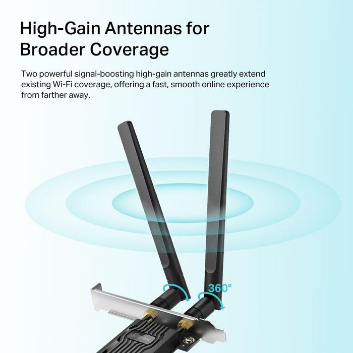 TP-Link Carte Wi-Fi 6 AX1800 Bluetooth 5.2 PCIe avec 2 Antennes - Double Bande 2.4/5 GHz, jusqu'à 1800 Mbps, Sécurité WPA3 - pour PC (55 x 36 x 11.5 mm)