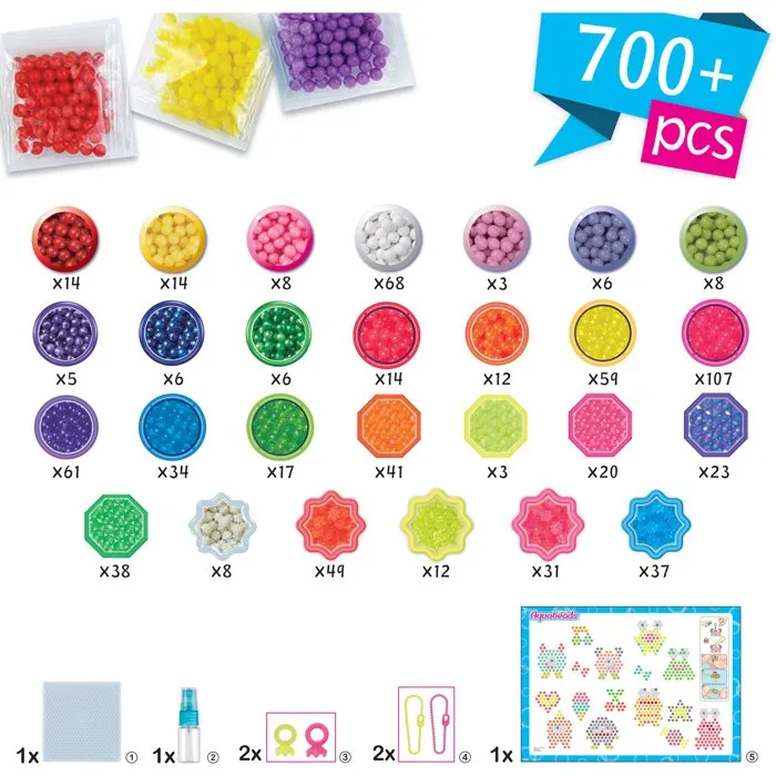 Aquabeads - Kit de Création Monstres Marrants - 700 Perles Dont Néons, Étoiles et Éclats - Avec Attaches Porte-Clés - À Partir de 4 Ans