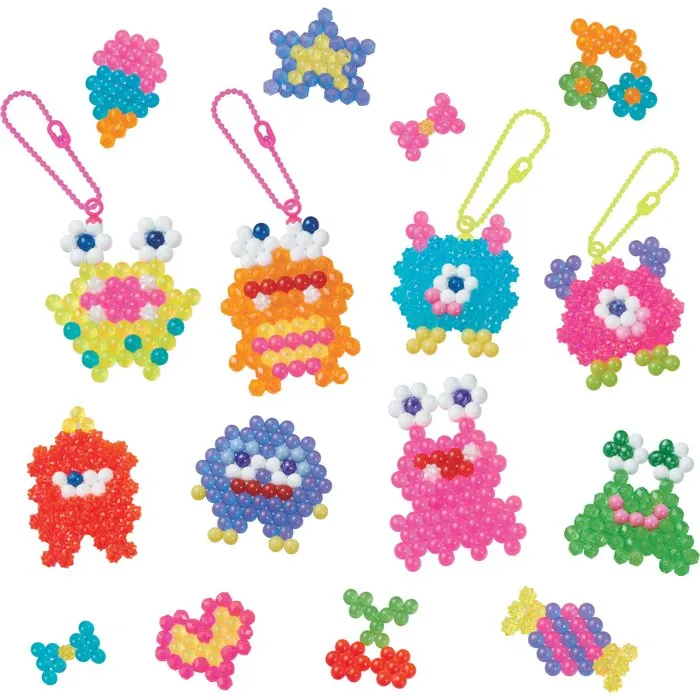 Aquabeads - Kit de Création Monstres Marrants - 700 Perles Dont Néons, Étoiles et Éclats - Avec Attaches Porte-Clés - À Partir de 4 Ans