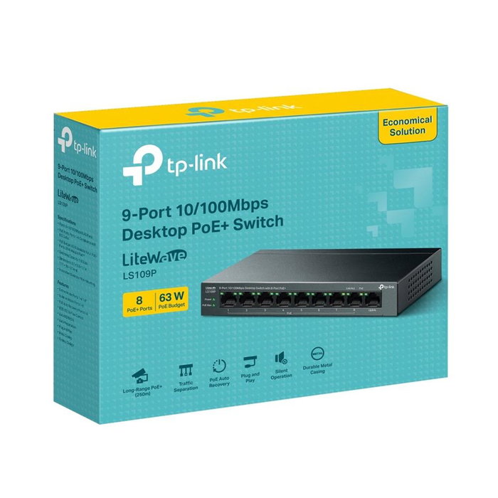 TP-Link LS109P Switch 9 ports 10/100 Mbps avec 8 ports PoE+ 63 W TP-Link LS109P Switch 9 ports 10/100 Mbps avec 8 ports PoE+ 63 W