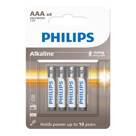 Philips Piles alcalines AAA LR03 1,5 V, pack de 4