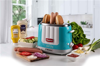 Ariete 206/01 Machine à Hot-dog Party Time Bleue - Compacte, cuisson 5 niveaux et éjection automatique, pour salchichas Frankfurt et buns