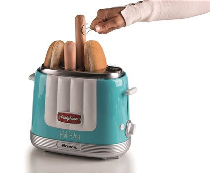 Ariete 206/01 Machine à Hot-dog Party Time Bleue - Compacte, cuisson 5 niveaux et éjection automatique, pour salchichas Frankfurt et buns