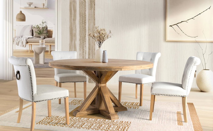 GINER Y COLOMER Table Ronde en Bois de Mango pour 10 Personnes - Design Robuste et Élégant avec Base en Croix et Finition Naturelle