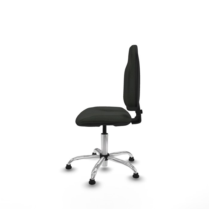 Chaise de bureau Algarra avec mécanisme de contact permanent de base, recouverte de tissu noir. Équipée d'une base chromée, sans accoudoirs et avec butées