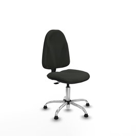 Chaise de bureau Algarra avec mécanisme de contact permanent de base, recouverte de tissu noir. Équipée d'une base chromée, sans accoudoirs et avec butées