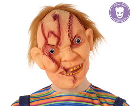 Masque en vinyle homme effrayant avec cicatrices et cheveux blonds - Masque de poupée tueuse pour Halloween, soirée horreur et événement terrifiant