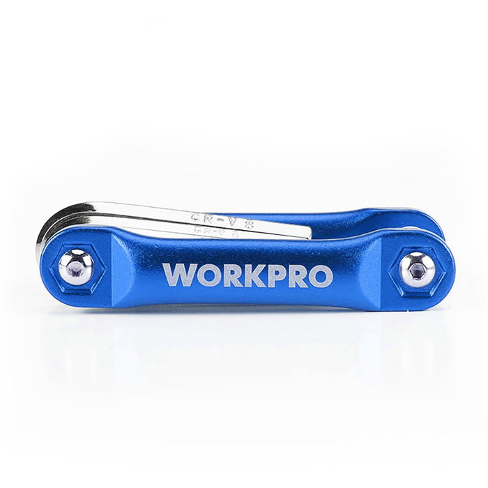 Workpro Jeu de 8 clés Allen pliables métriques, acier chromé vanadium, tailles 1,5-8 mm, bleu