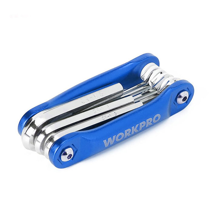 Workpro Jeu de 8 clés Allen pliables métriques, acier chromé vanadium, tailles 1,5-8 mm, bleu