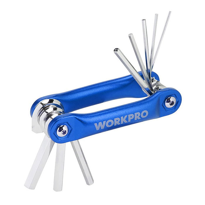 Workpro Jeu de 8 clés Allen pliables métriques, acier chromé vanadium, tailles 1,5-8 mm, bleu