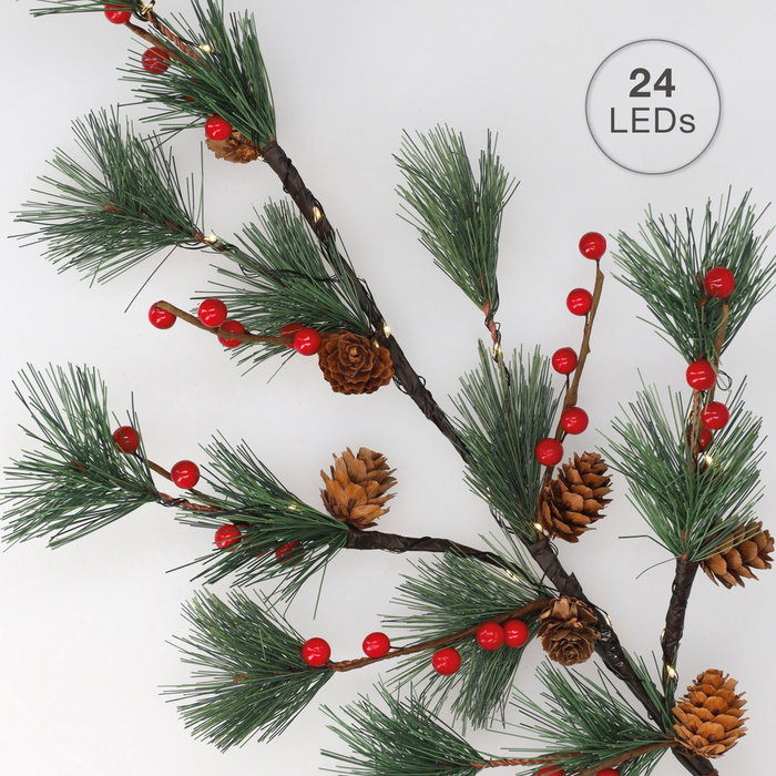 GSC Evolution Branche décorative LED feuilles de pin, pommes de pin et baies rouges 0,75 m GSC Evolution Branche décorative LED feuilles de pin, pommes de pin et baies rouges 0,75 m