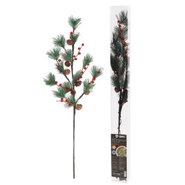 GSC Evolution Branche décorative LED feuilles de pin, pommes de pin et baies rouges 0,75 m