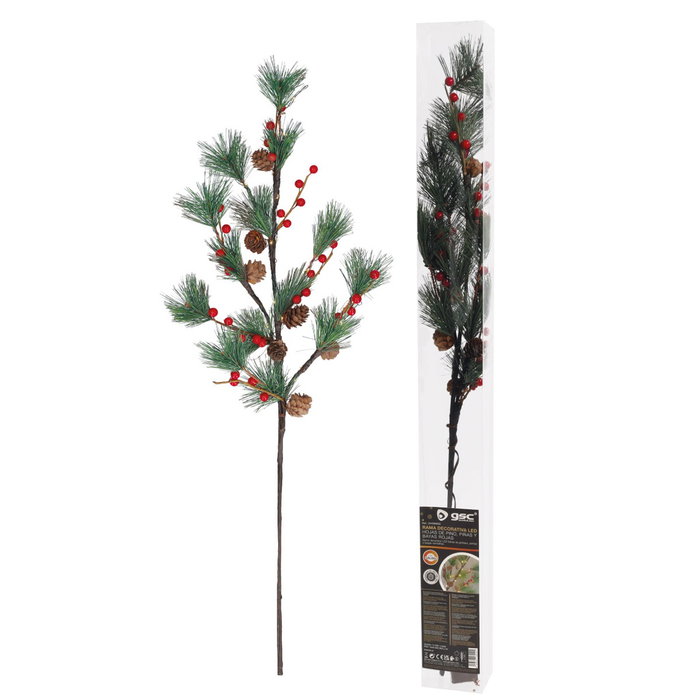 GSC Evolution Branche décorative LED feuilles de pin, pommes de pin et baies rouges 0,75 m GSC Evolution Branche décorative LED feuilles de pin, pommes de pin et baies rouges 0,75 m