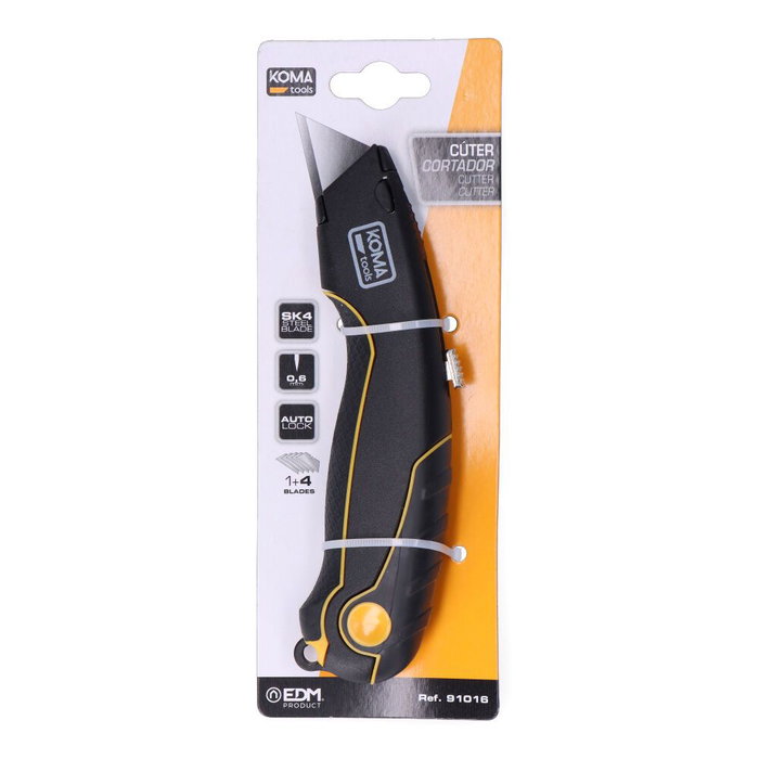 Koma Tools 91019 Cutter à lame rétractable avec 5 lames trapézoïdales, corps aluminium