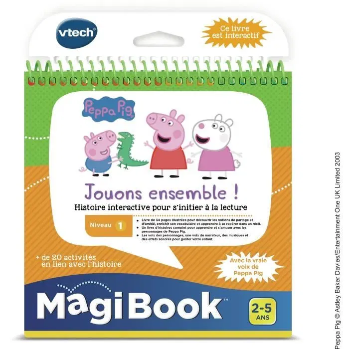 Vtech Magibook Livre Interactif Éducatif - Peppa Pig Niveau 1 - Compatible Plateforme MagiBook - Jeu Enfant 2-5 ans - Version Française
