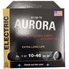 Aurora Strings Aurora Black 10-46 Cordes Guitare Électrique Revêtues Nickel/Argent Nickel fabriquées aux USA