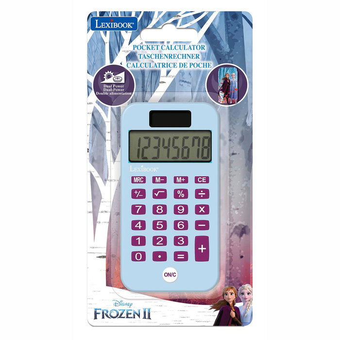 Lexibook Calculatrice de Poche Frozen C45Fz pour Enfants dès 3 Ans, Licence Disney, Fonctions Avancées, Alimentation Solaire et Pile AG10 de Réserve