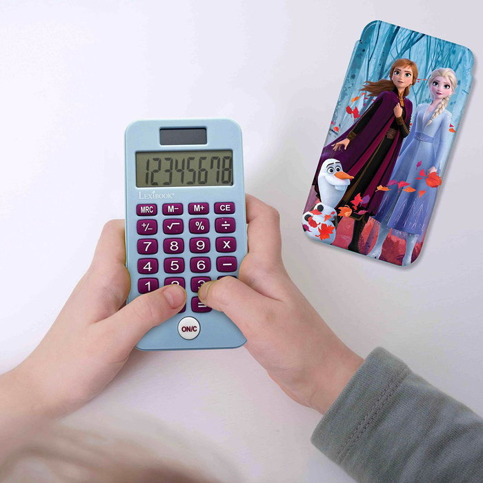 Lexibook Calculatrice de Poche Frozen C45Fz pour Enfants dès 3 Ans, Licence Disney, Fonctions Avancées, Alimentation Solaire et Pile AG10 de Réserve