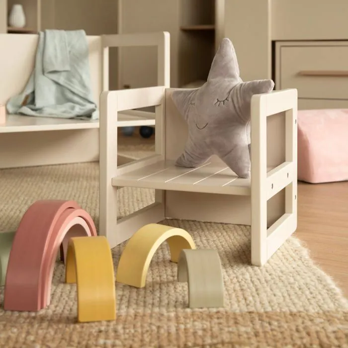 ROBA Tabouret Évolutif Enfant - Style Campagne - 3 Hauteurs Réglables - Assise Réversible - Bois Robust - Beige Cachemire
