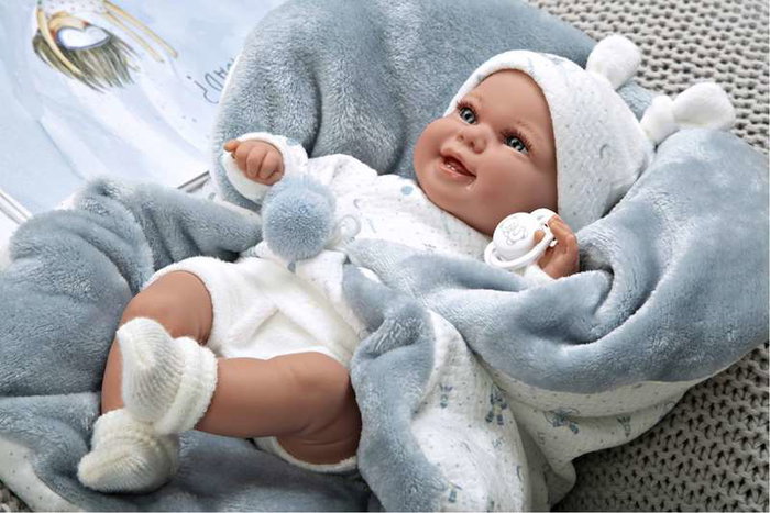 Muñecas Arias Muñeca Elegance - Poupée d'étreinte pondérée de 35 cm bleue avec couverture - Muñeco de Peso - 3 ans et plus Muñecas Arias Muñeca Elegance - Poupée d'étreinte pondérée de 35 cm bleue avec couverture - Muñeco de Peso - 3 ans et plus