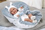 Muñecas Arias Muñeca Elegance - Poupée d'étreinte pondérée de 35 cm bleue avec couverture - Muñeco de Peso - 3 ans et plus