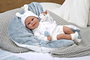 Muñecas Arias Muñeca Elegance - Poupée d'étreinte pondérée de 35 cm bleue avec couverture - Muñeco de Peso - 3 ans et plus