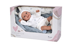 Muñecas Arias Muñeca Elegance - Poupée d'étreinte pondérée de 35 cm bleue avec couverture - Muñeco de Peso - 3 ans et plus
