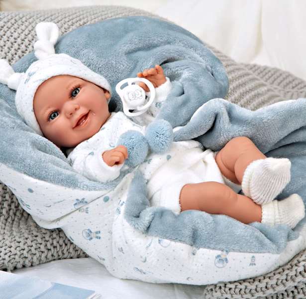 Muñecas Arias Muñeca Elegance - Poupée d'étreinte pondérée de 35 cm bleue avec couverture - Muñeco de Peso - 3 ans et plus Muñecas Arias Muñeca Elegance - Poupée d'étreinte pondérée de 35 cm bleue avec couverture - Muñeco de Peso - 3 ans et plus