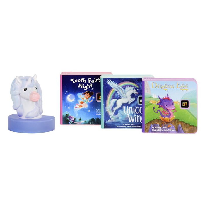 Little Tikes - Story Dream Machine - Conte Magical Creatures - Version Espagnol - Jeu Lumière et Son avec Personnage et 3 Cartouches - 3 ans et plus