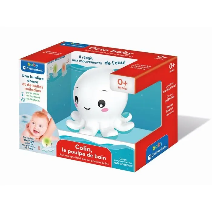 Clementoni Baby - Jouet de bain interactif et musical Colin le poulpe, jouet sensoriel lumineux avec indicateur de température de l'eau, effet chromothérapie Clementoni Baby - Jouet de bain interactif et musical Colin le poulpe, jouet sensoriel lumineux avec indicateur de température de l'eau, effet chromothérapie