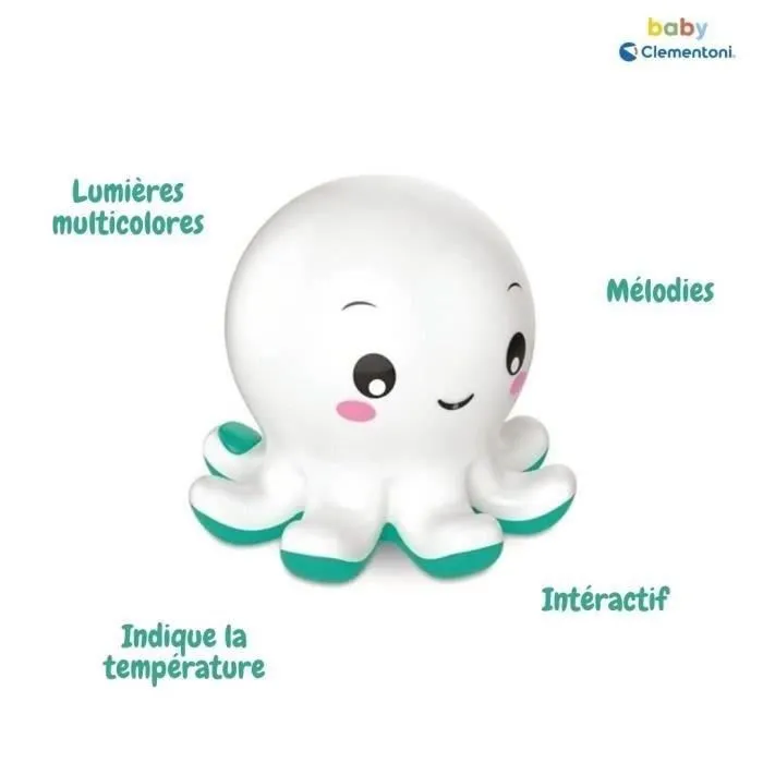 Clementoni Baby - Jouet de bain interactif et musical Colin le poulpe, jouet sensoriel lumineux avec indicateur de température de l'eau, effet chromothérapie Clementoni Baby - Jouet de bain interactif et musical Colin le poulpe, jouet sensoriel lumineux avec indicateur de température de l'eau, effet chromothérapie