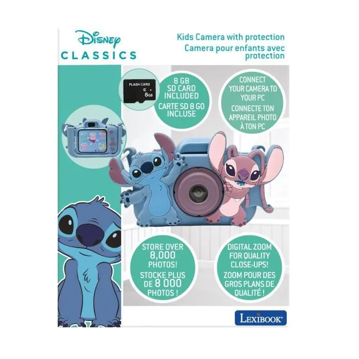 Lexibook Appareil Photo Enfant Disney Stitch 4 en 1 avec Protection et Carte Mémoire Incluse