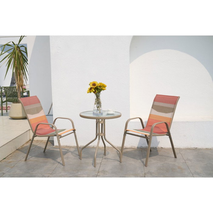 Ensemble Table + 2 Chaises Home ESPRIT Vert Multicouleur Verre Acier 60 x 60 x 70 cm